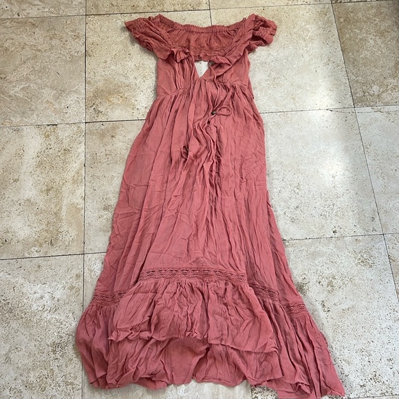 NWT Free People Moonlight Ocean Maxi Dress Off Shoulders Orange Red Boho S - Picture 2 of 6